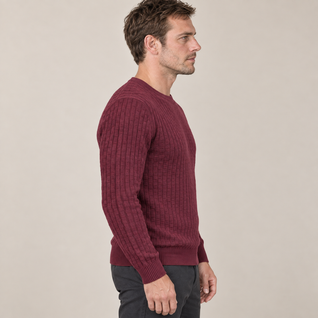 Men's Basketweave Knit Crew Sweater