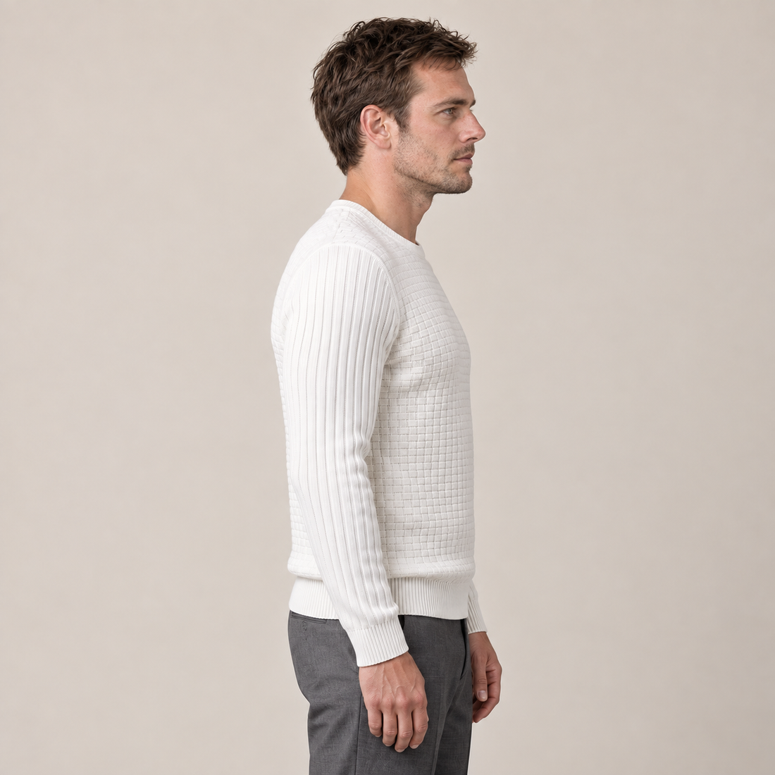 Men's Basketweave Knit Crew Sweater