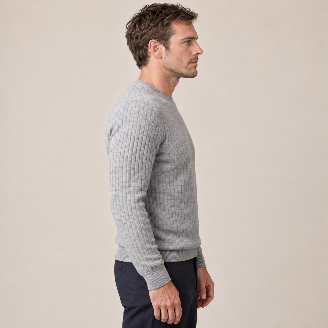 Men's Basketweave Knit Crew Sweater