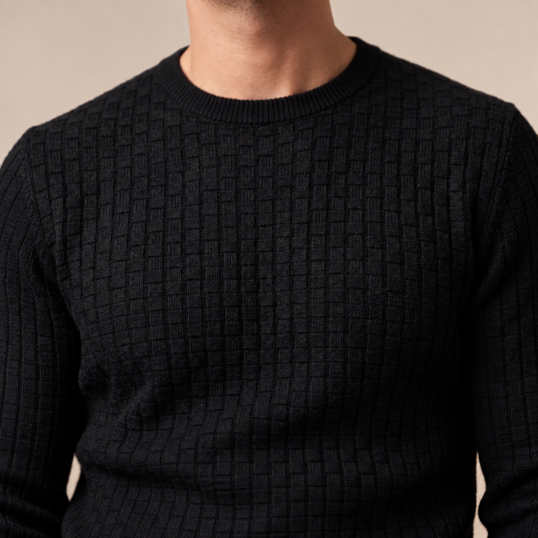 Men's Basketweave Knit Crew Sweater