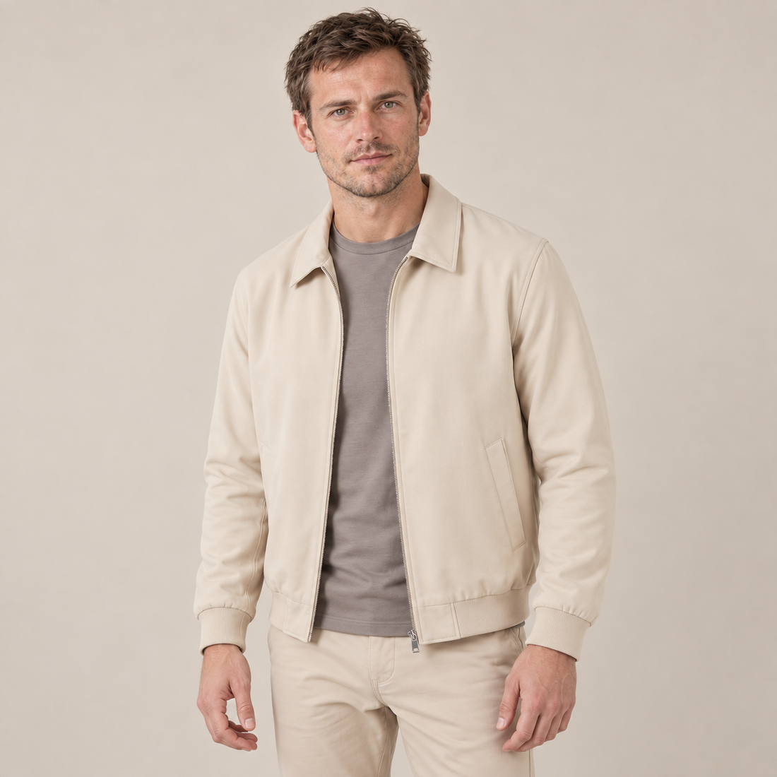 Men's Beige Bomber Jacket