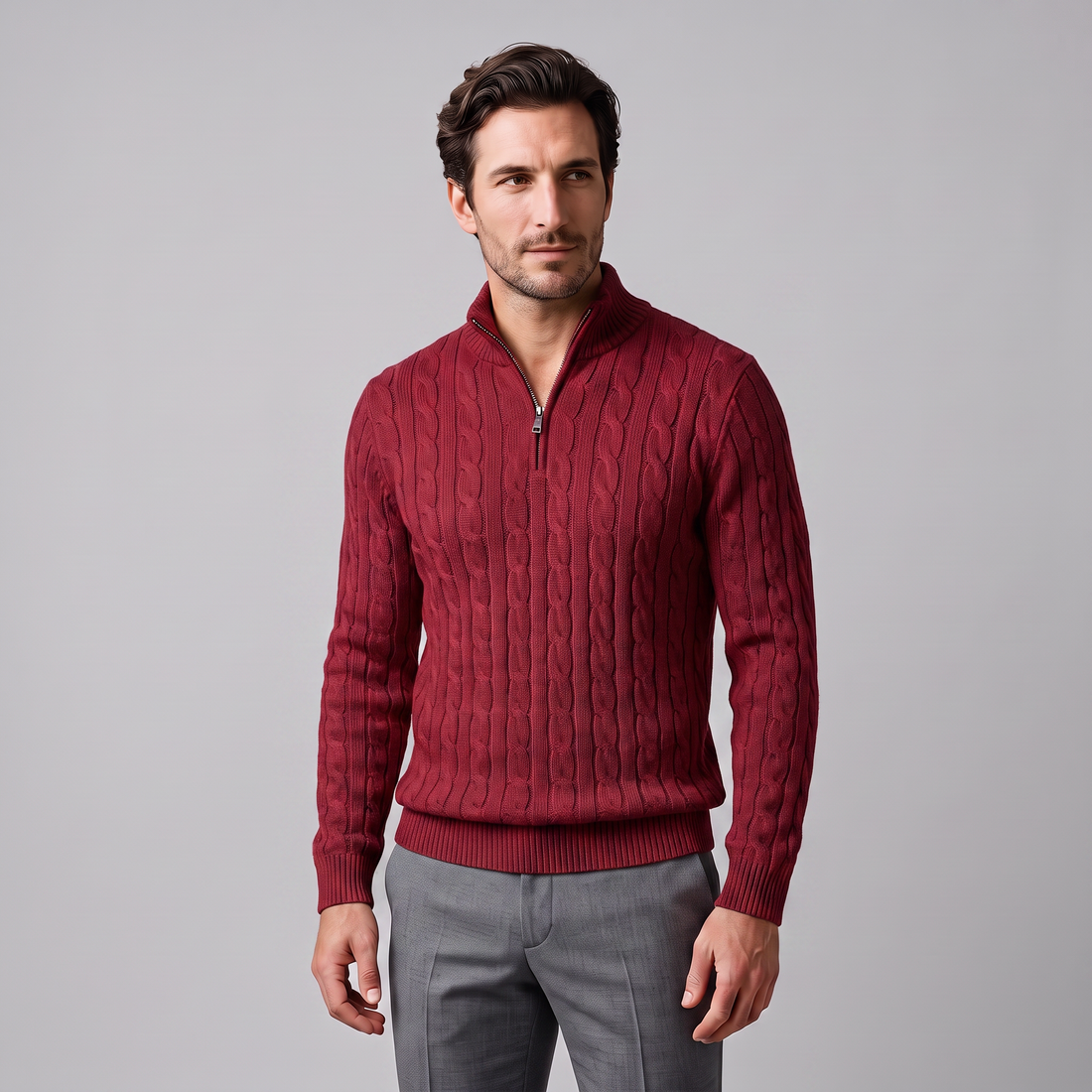Men's Cable Knit Half-Zip Sweater