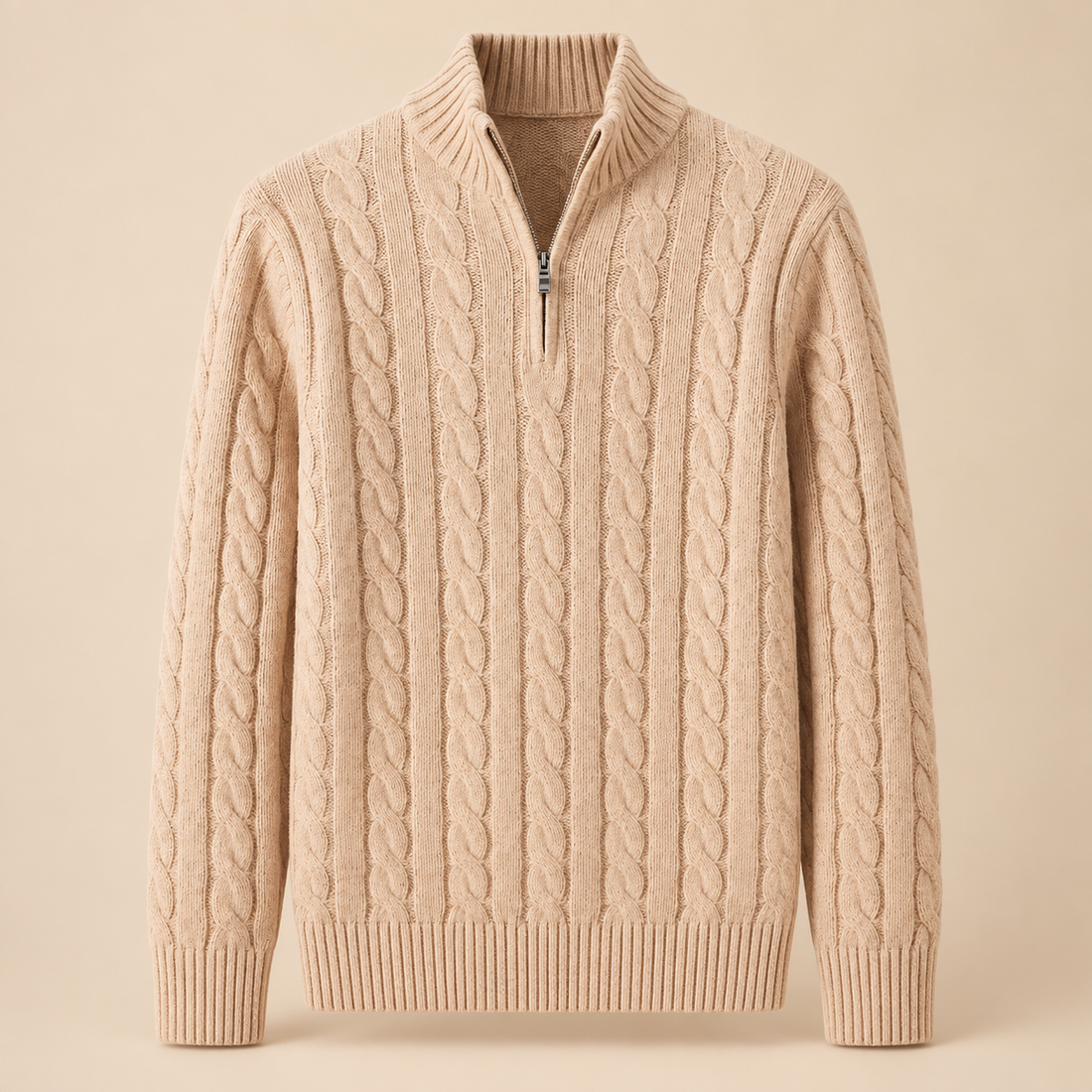 Men's Cotton-Blend Cable Knit Quarter-Zip Sweater