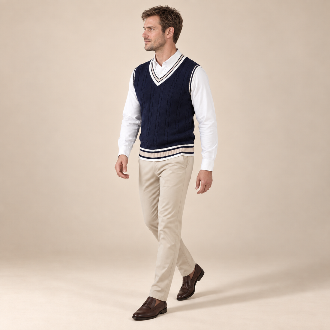 Men's Cable Knit V-Neck Sweater Vest