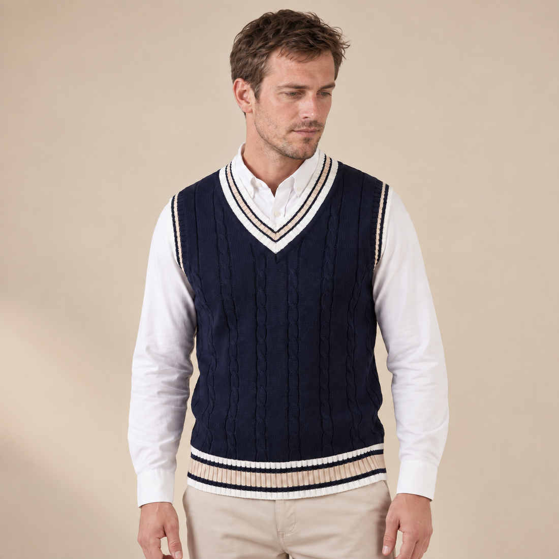 Men's Cable Knit V-Neck Sweater Vest