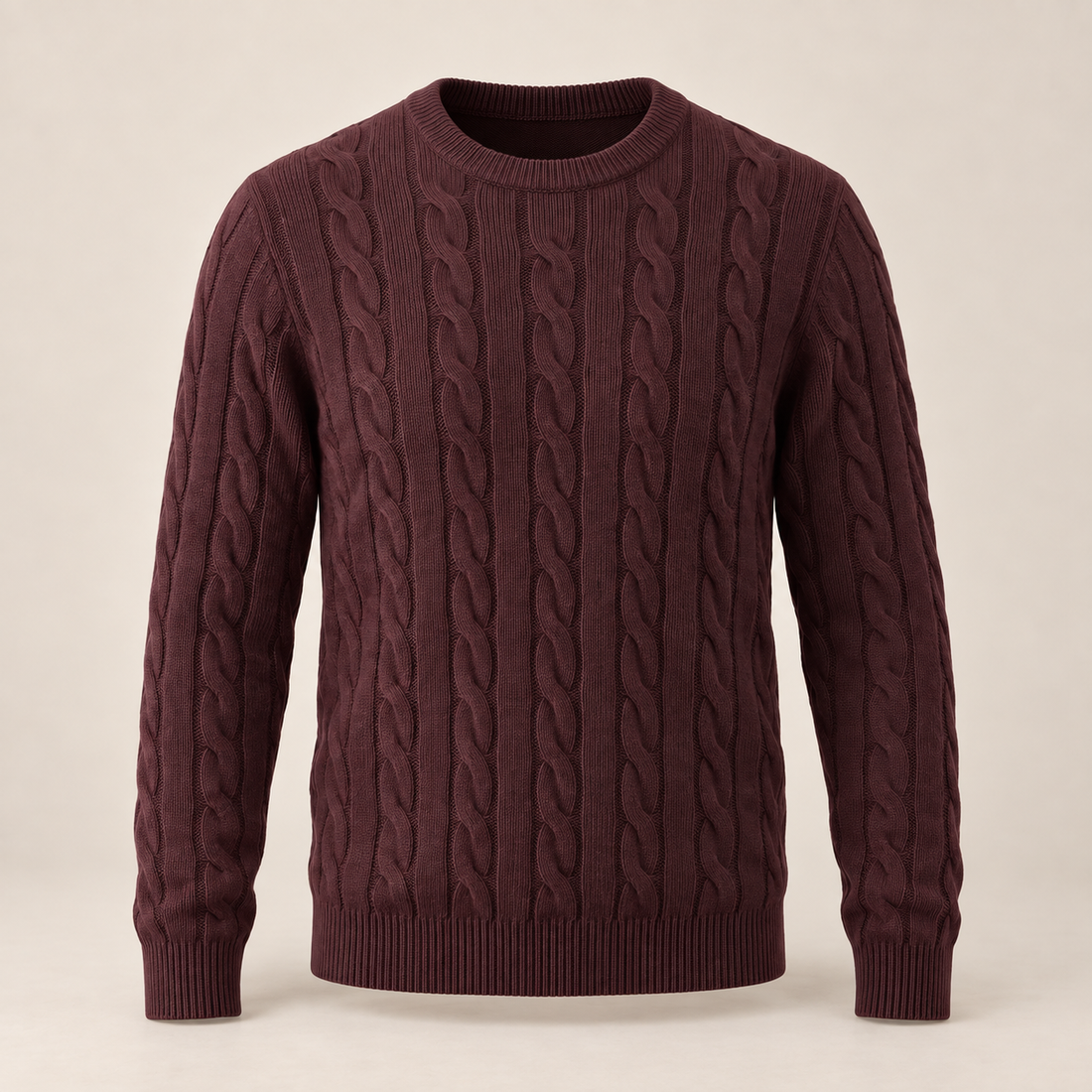 Men's Cable Knit Wool Crew Neck Sweater