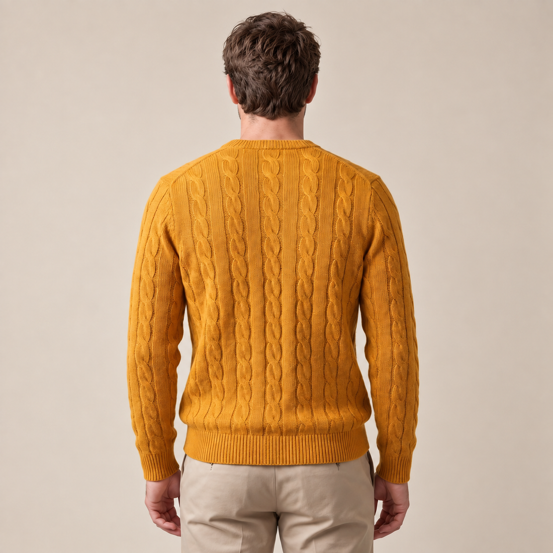 Men's Cable Knit Wool Crew Neck Sweater