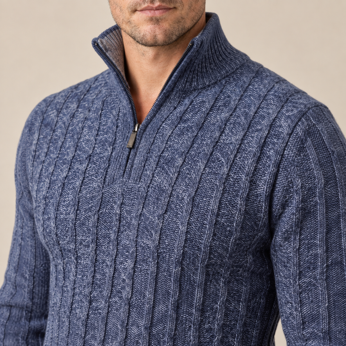 Men's Cable Knit Quarter-Zip Sweater