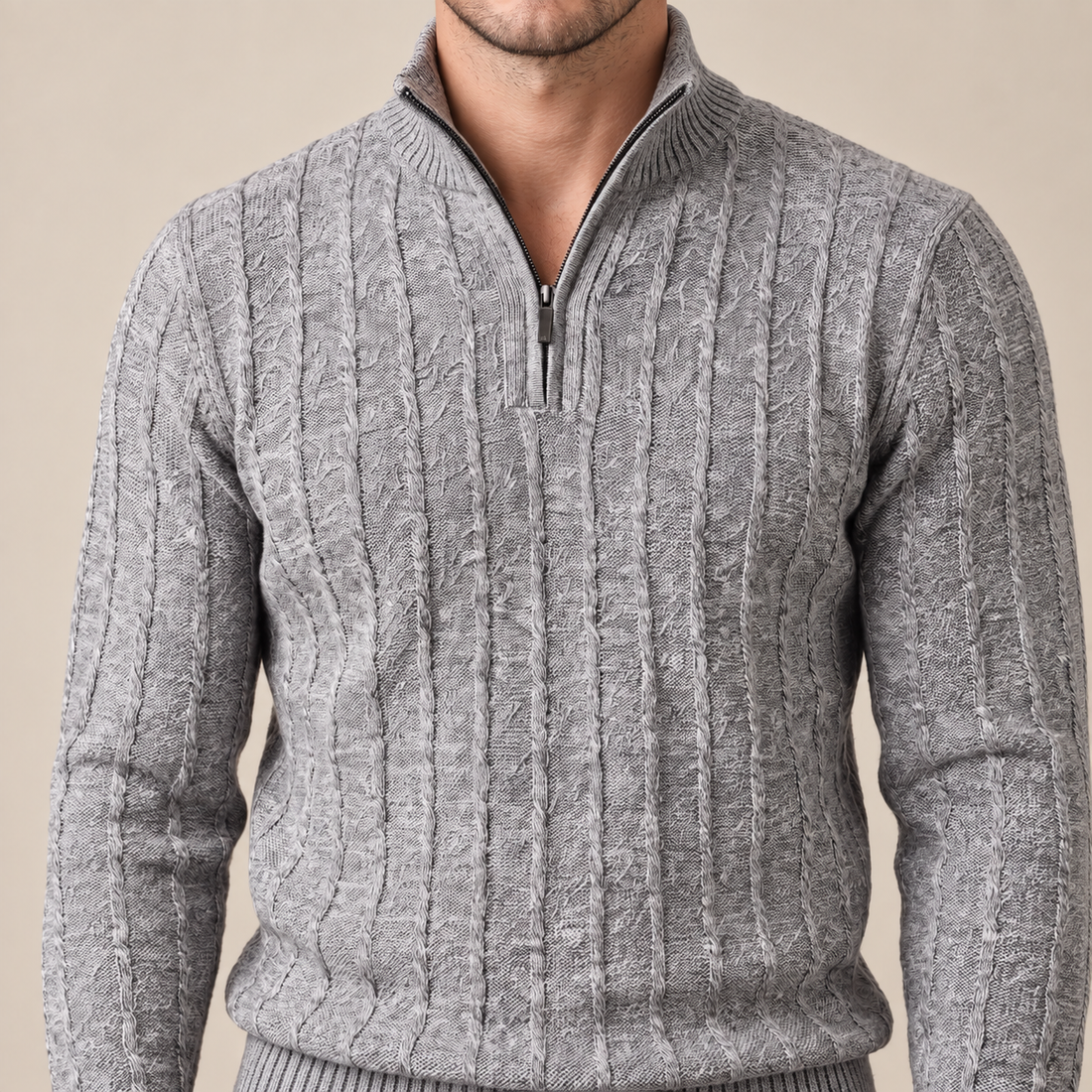 Men's Cable Knit Quarter-Zip Sweater