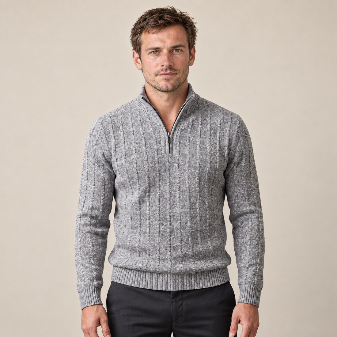 Men's Cable Knit Quarter-Zip Sweater