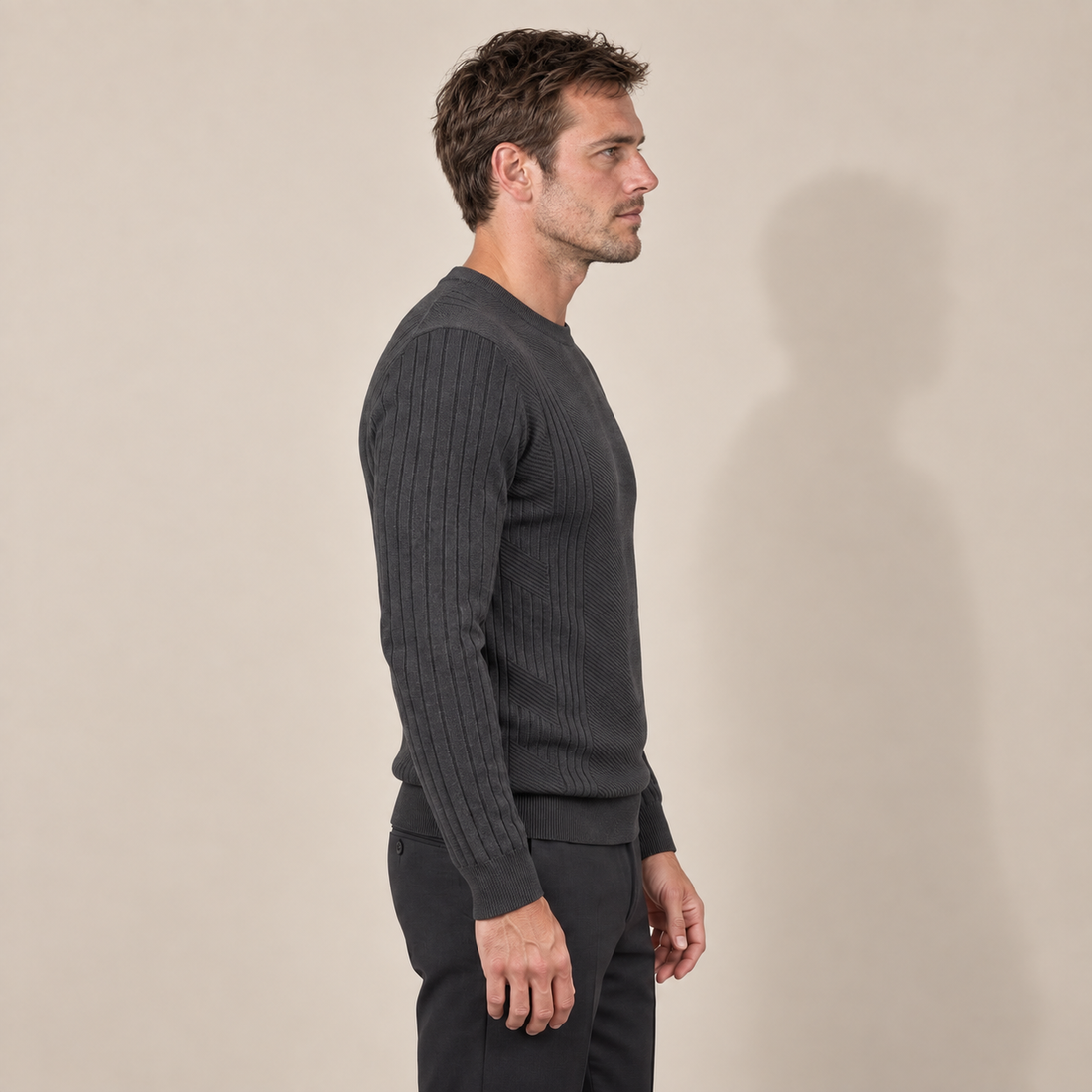 Men's Chevron Ribbed Crew Neck Sweater