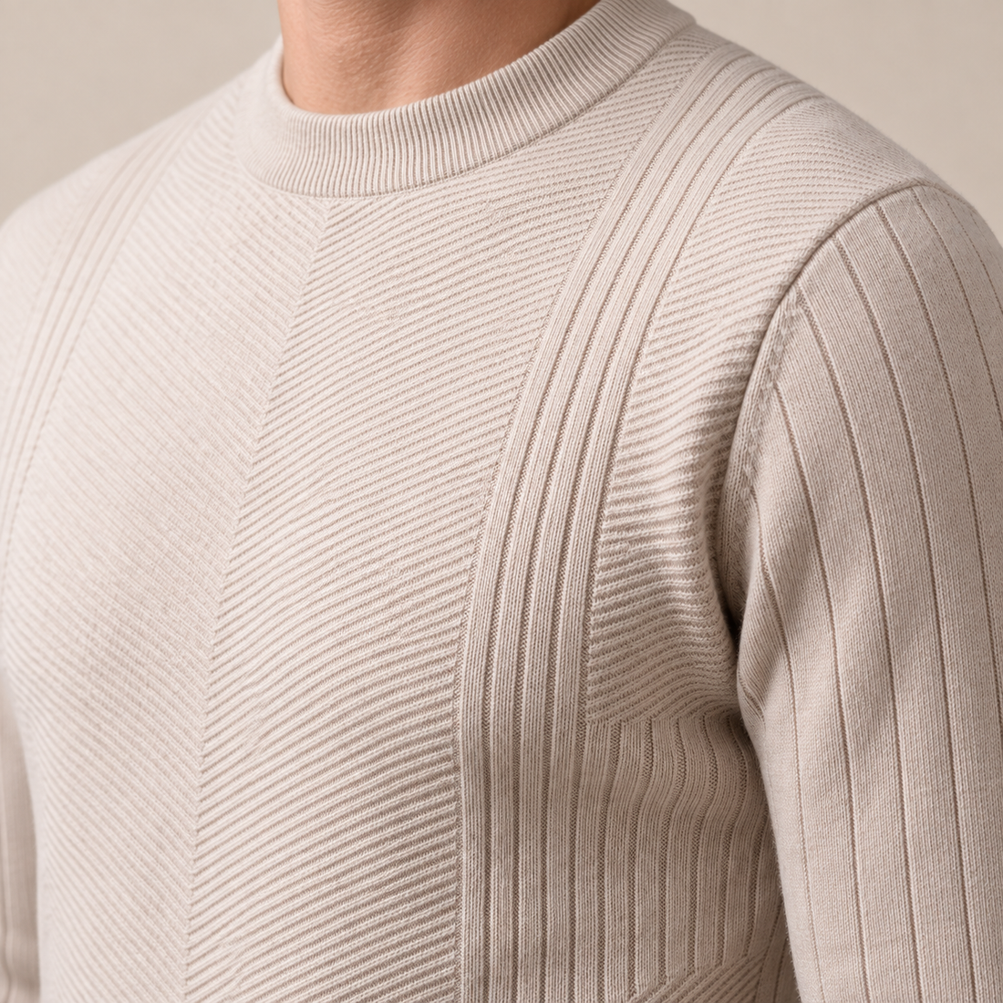 Men's Chevron Ribbed Crew Neck Sweater