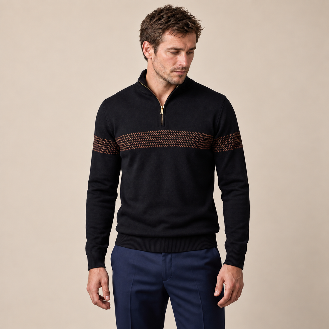 Men's Chevron Stripe Quarter-Zip Sweater