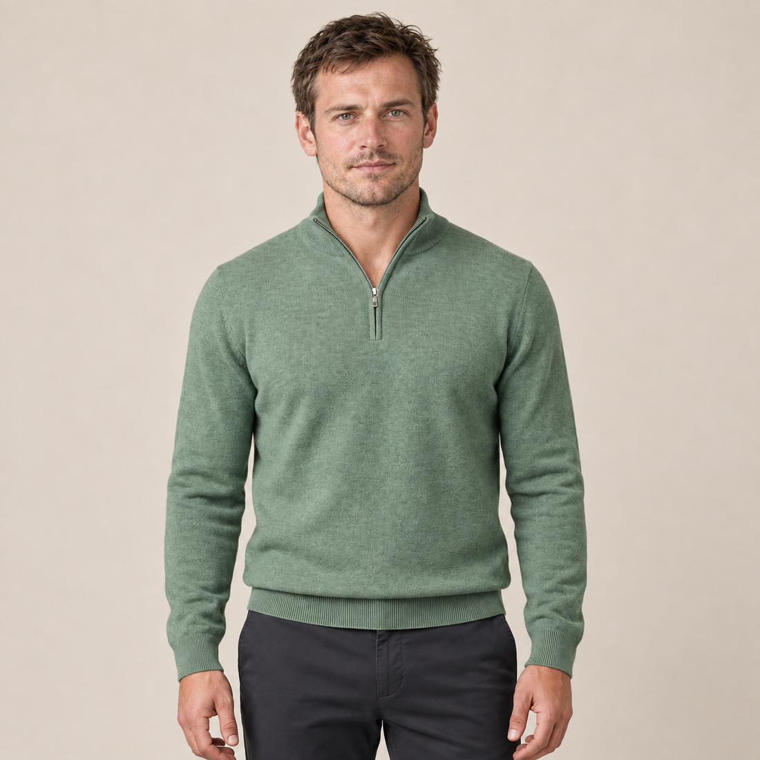 Men's V-Neck Half-Zip Sweater