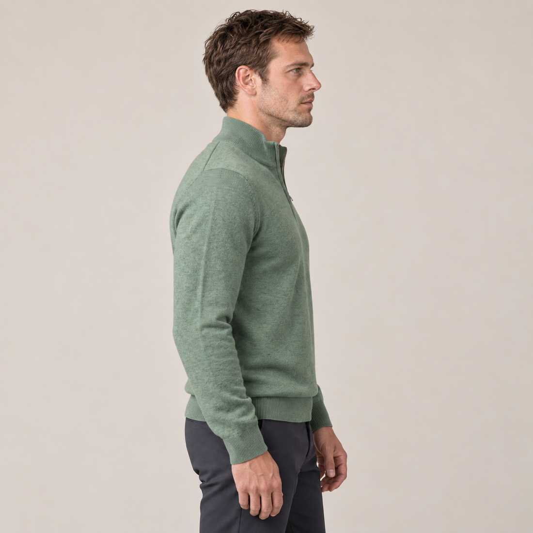 Men's V-Neck Half-Zip Sweater