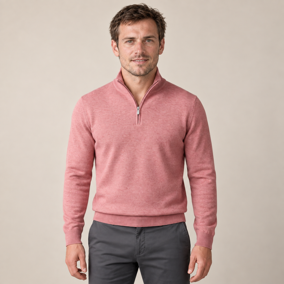 Men's V-Neck Half-Zip Sweater