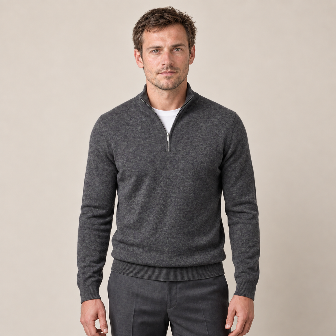 Men's V-Neck Half-Zip Sweater