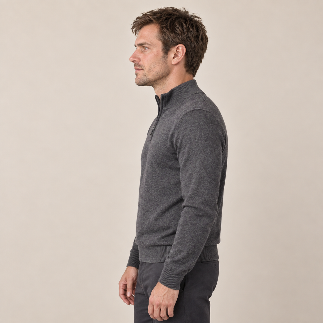 Men's V-Neck Half-Zip Sweater