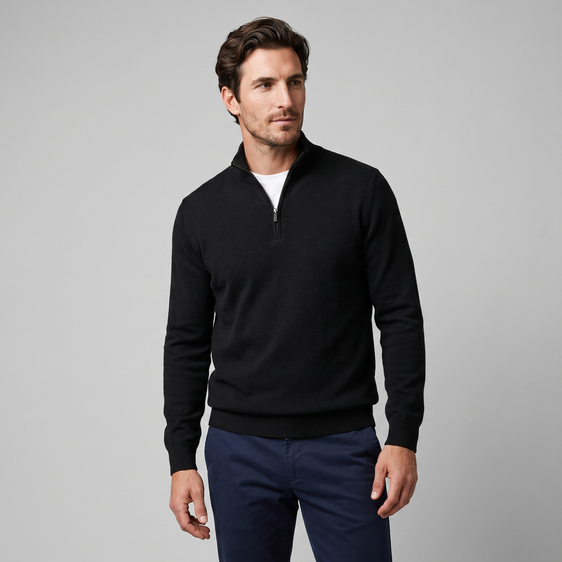 Men's V-Neck Half-Zip Sweater