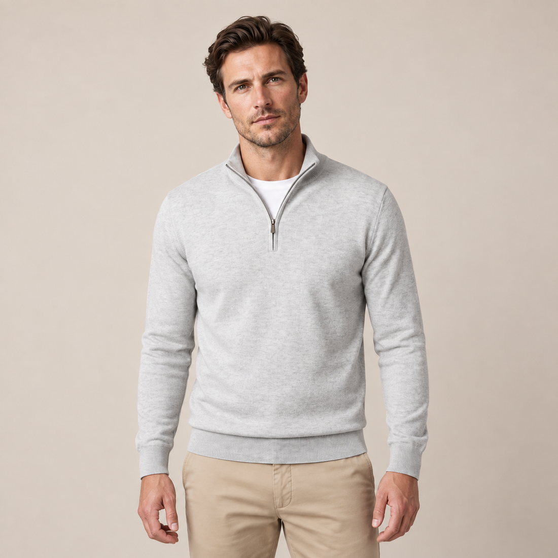 Men's V-Neck Half-Zip Sweater