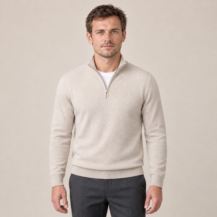 Men's V-Neck Half-Zip Sweater
