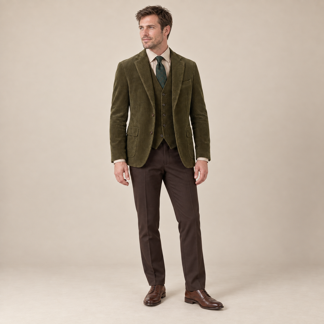 Men's Corduroy Blazer Jacket with Matching Vest