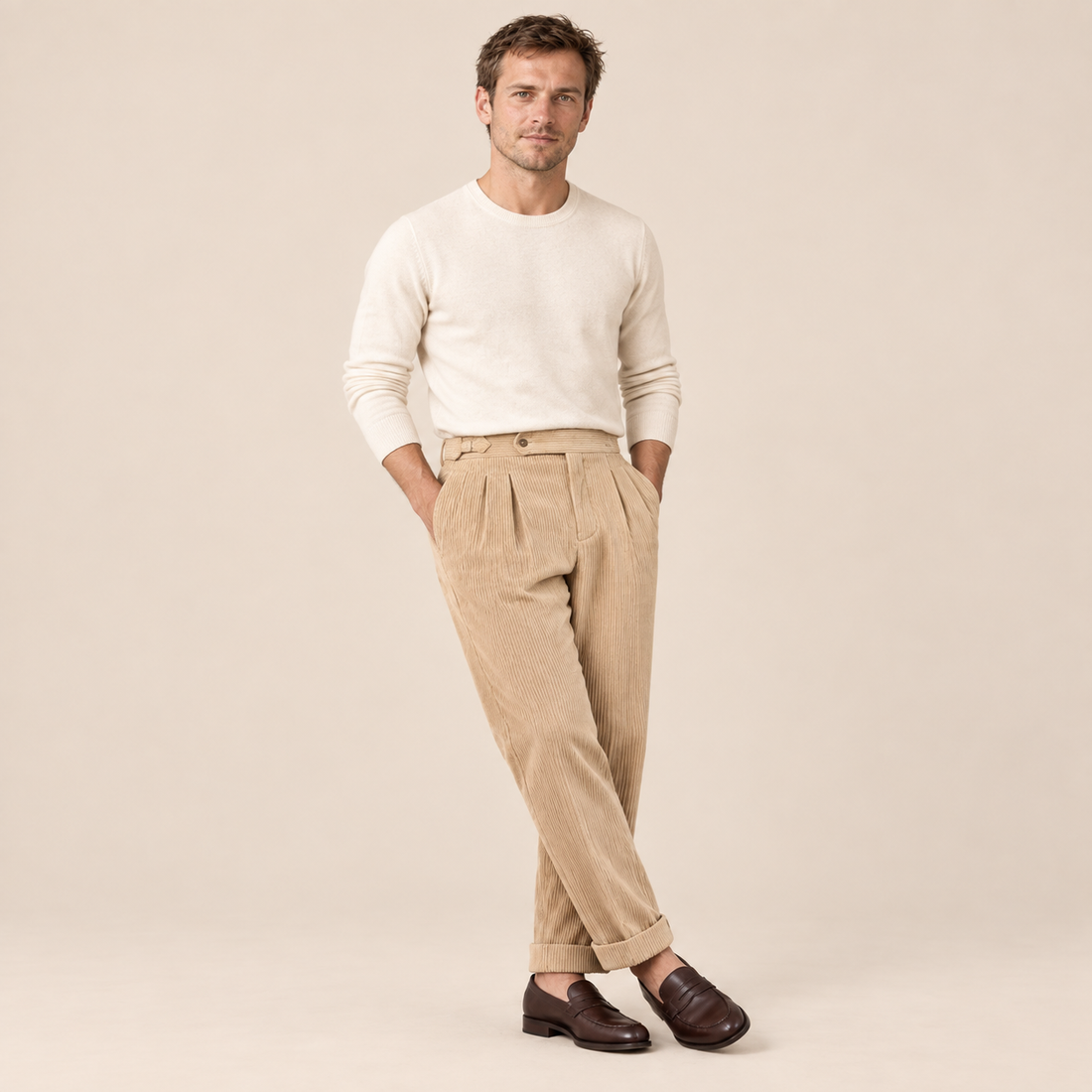 Men's Corduroy Pleated Trousers