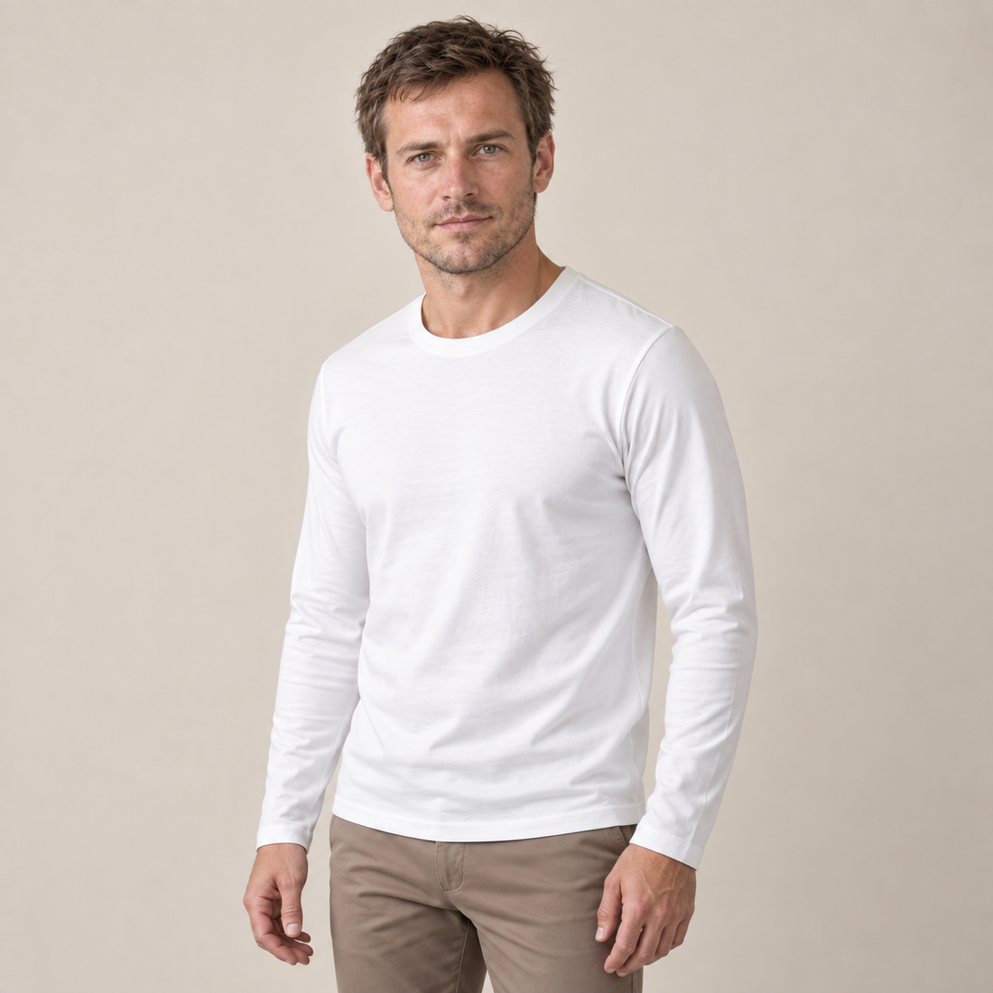 Men's Cotton Blend Long Sleeve Crew Neck Shirt