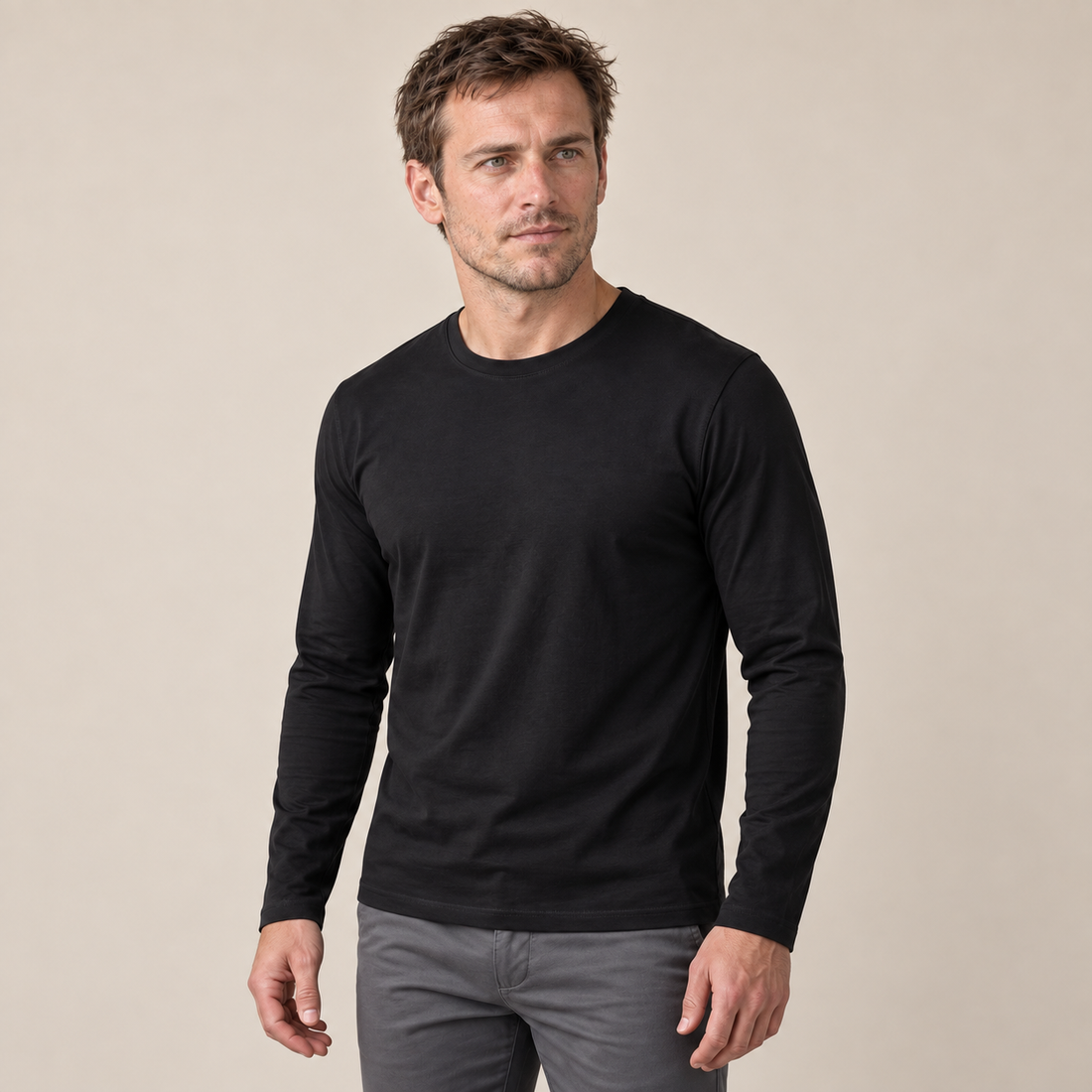 Men's Cotton Blend Long Sleeve Crew Neck Shirt
