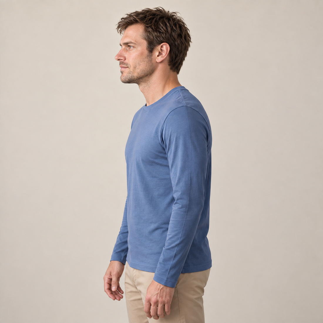 Men's Cotton Blend Long Sleeve Crew Neck Shirt