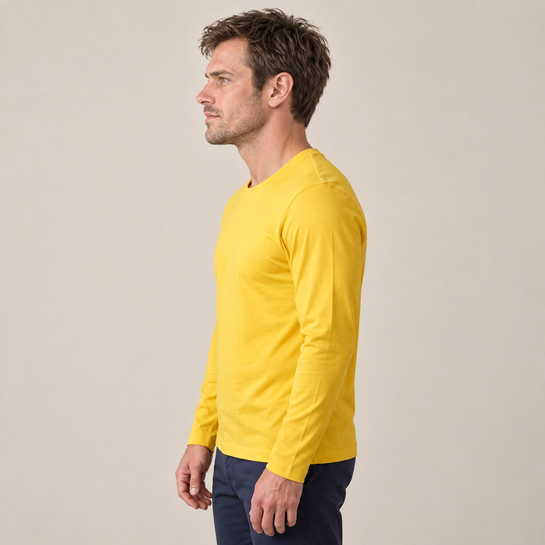 Men's Cotton Blend Long Sleeve Crew Neck Shirt