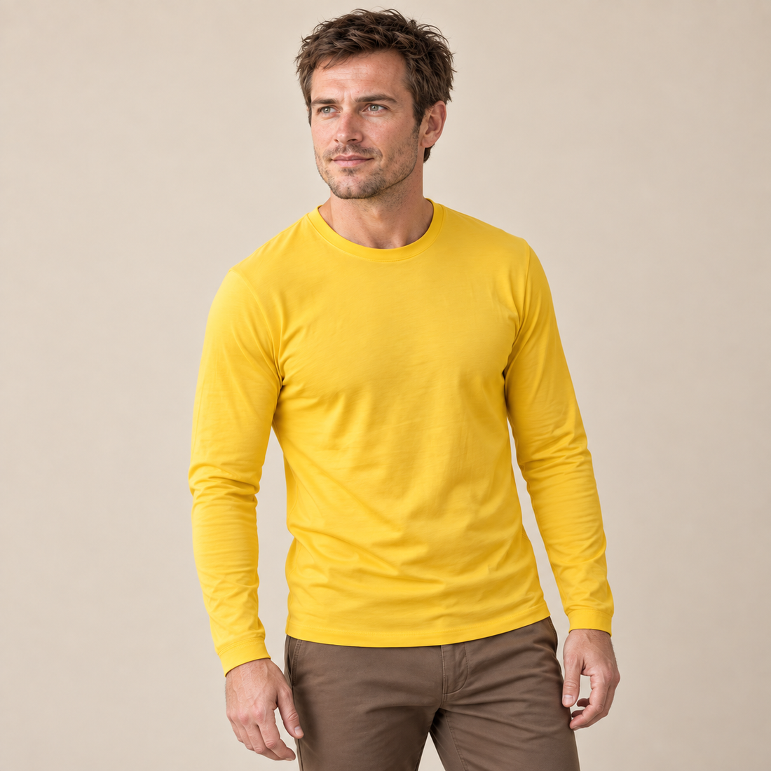 Men's Cotton Blend Long Sleeve Crew Neck Shirt