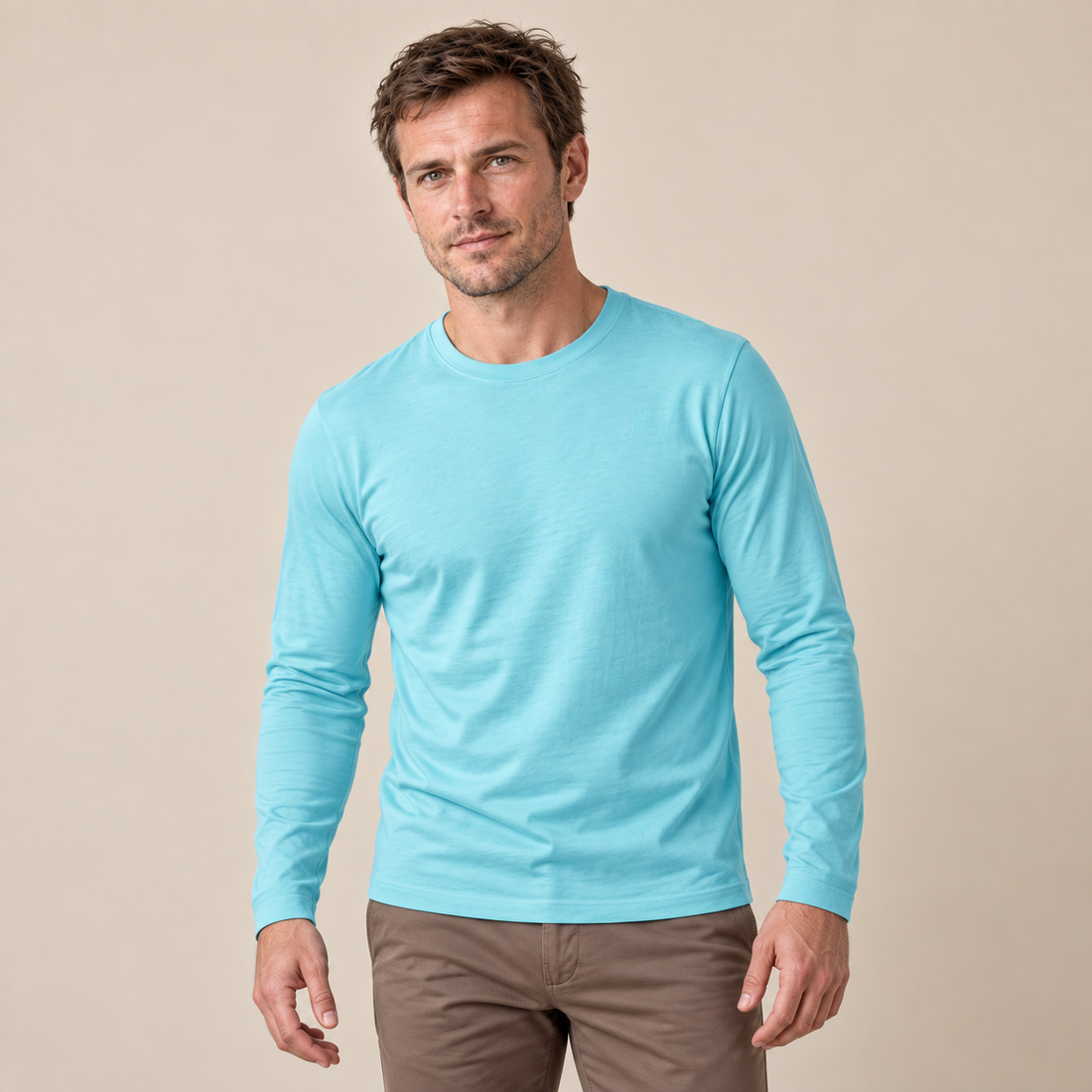 Men's Cotton Blend Long Sleeve Crew Neck Shirt