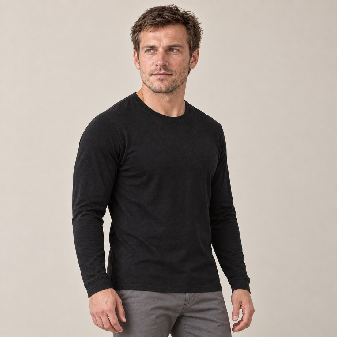 Men's Cotton Blend Long Sleeve Crew Neck Shirt