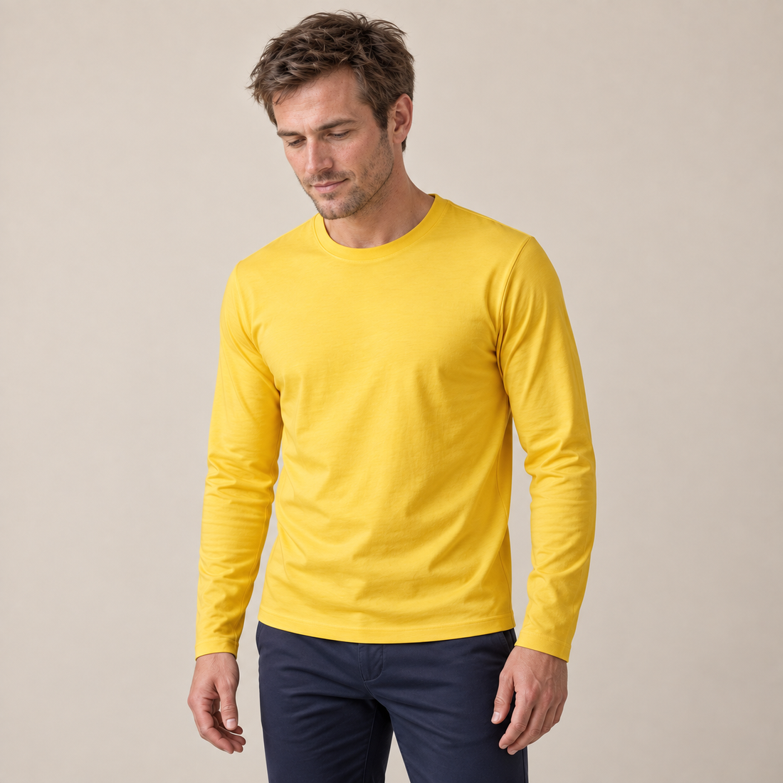 Men's Cotton Blend Long Sleeve Crew Neck Shirt
