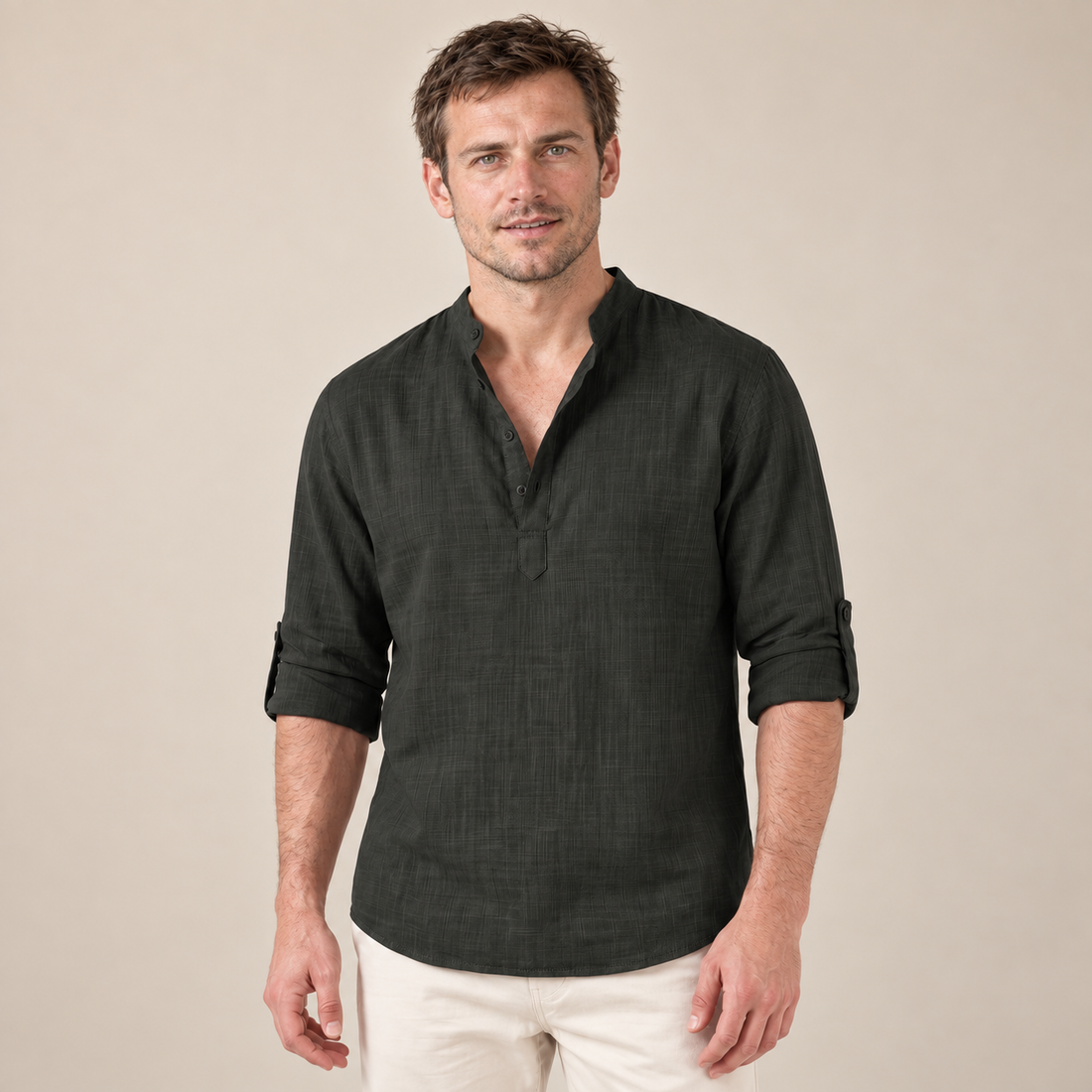 Men's Cotton Popover Henley Shirt