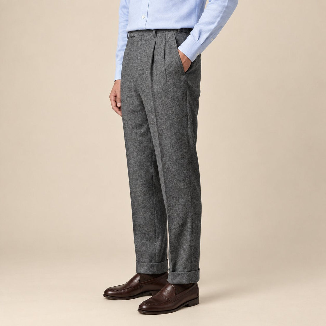 Men's Elegant Pleated Trousers with Side Adjuster
