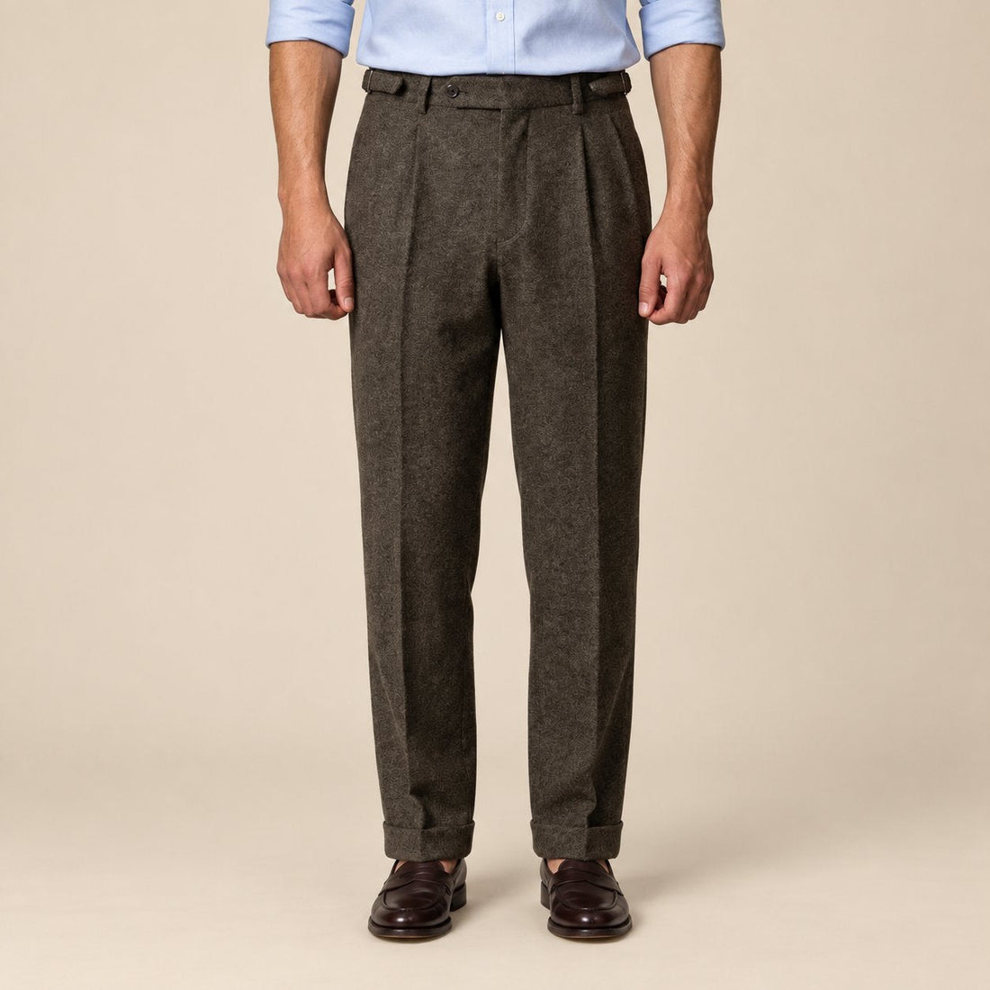 Men's Elegant Pleated Trousers with Side Adjuster