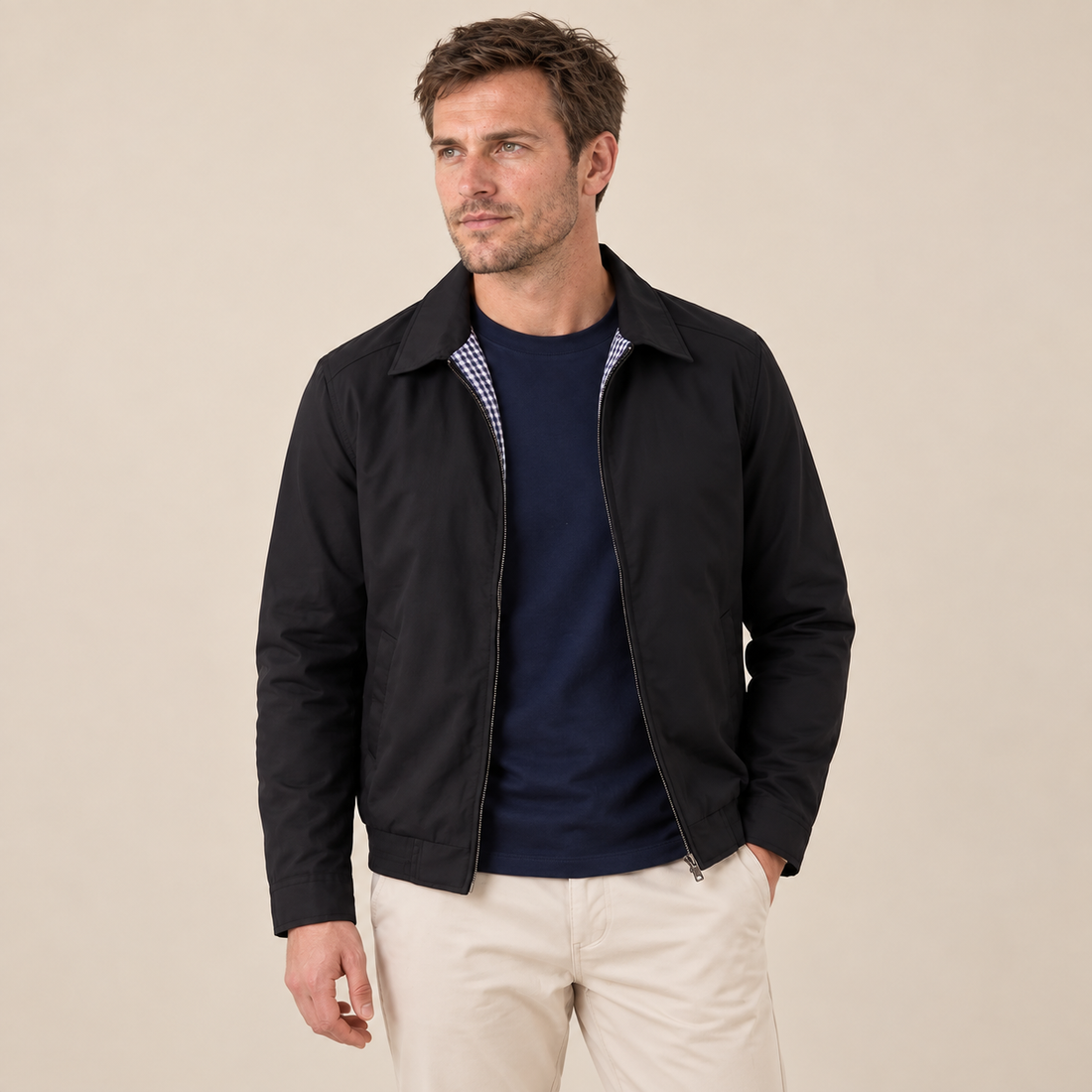 Men's Harrington Jacket with Check Lining