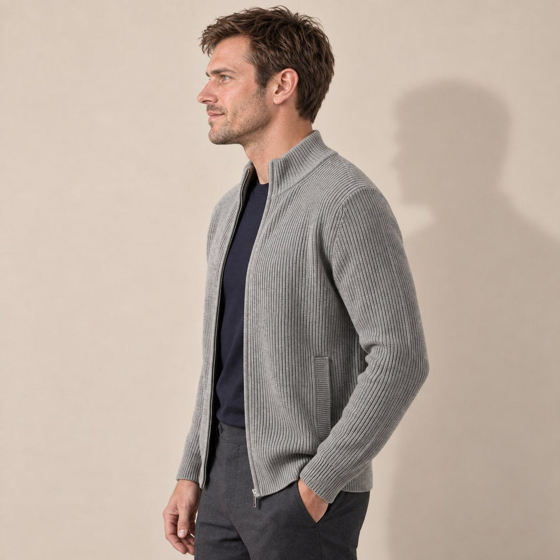 Men's Knitted Zip Up Cardigan