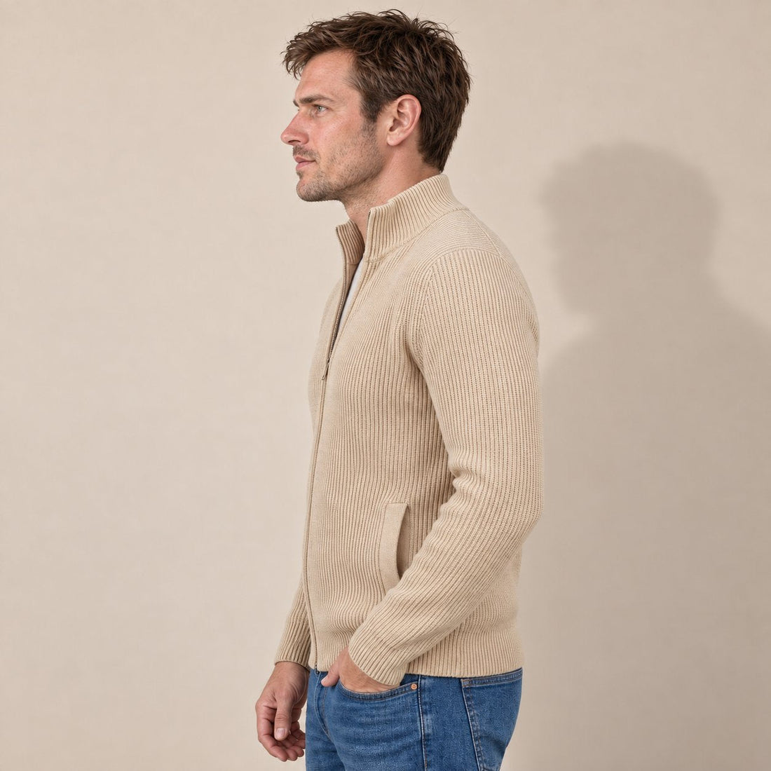 Men's Knitted Zip Up Cardigan