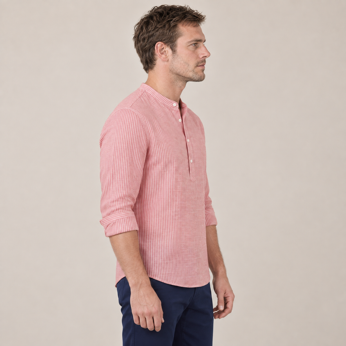 Men's Long Sleeve Striped Henley Shirt