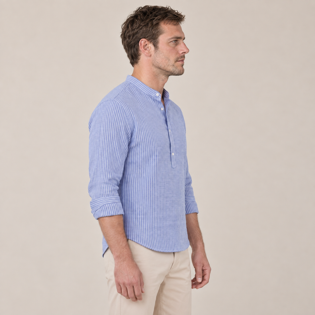 Men's Long Sleeve Striped Henley Shirt