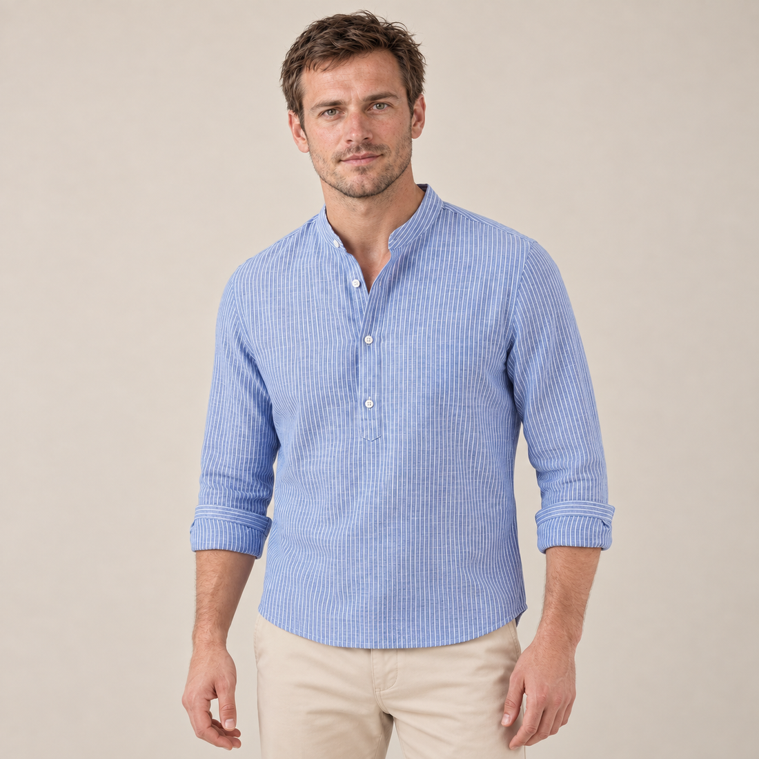 Men's Long Sleeve Striped Henley Shirt