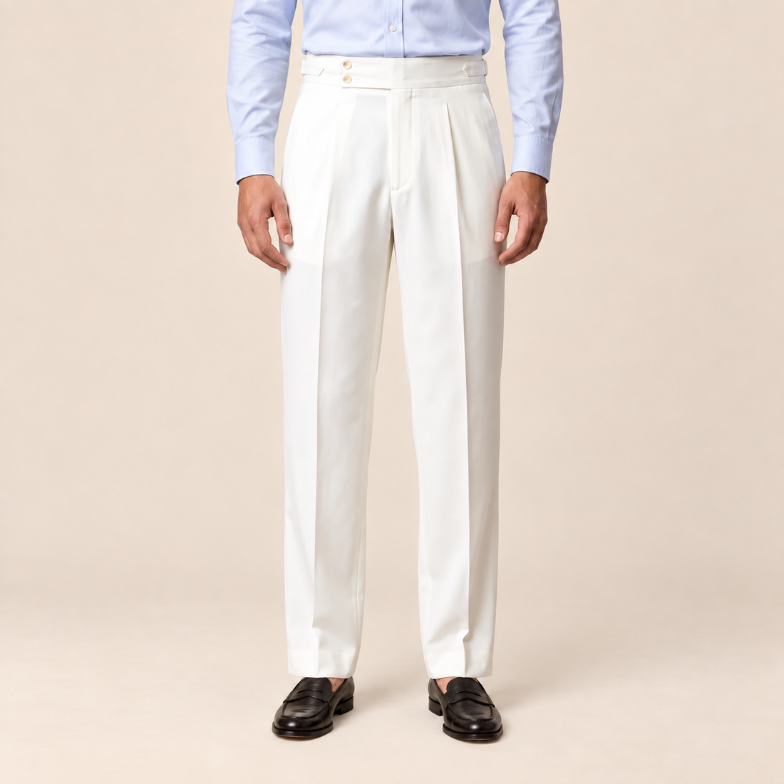 Men's Pleated Tailored Trousers with Turn-Ups