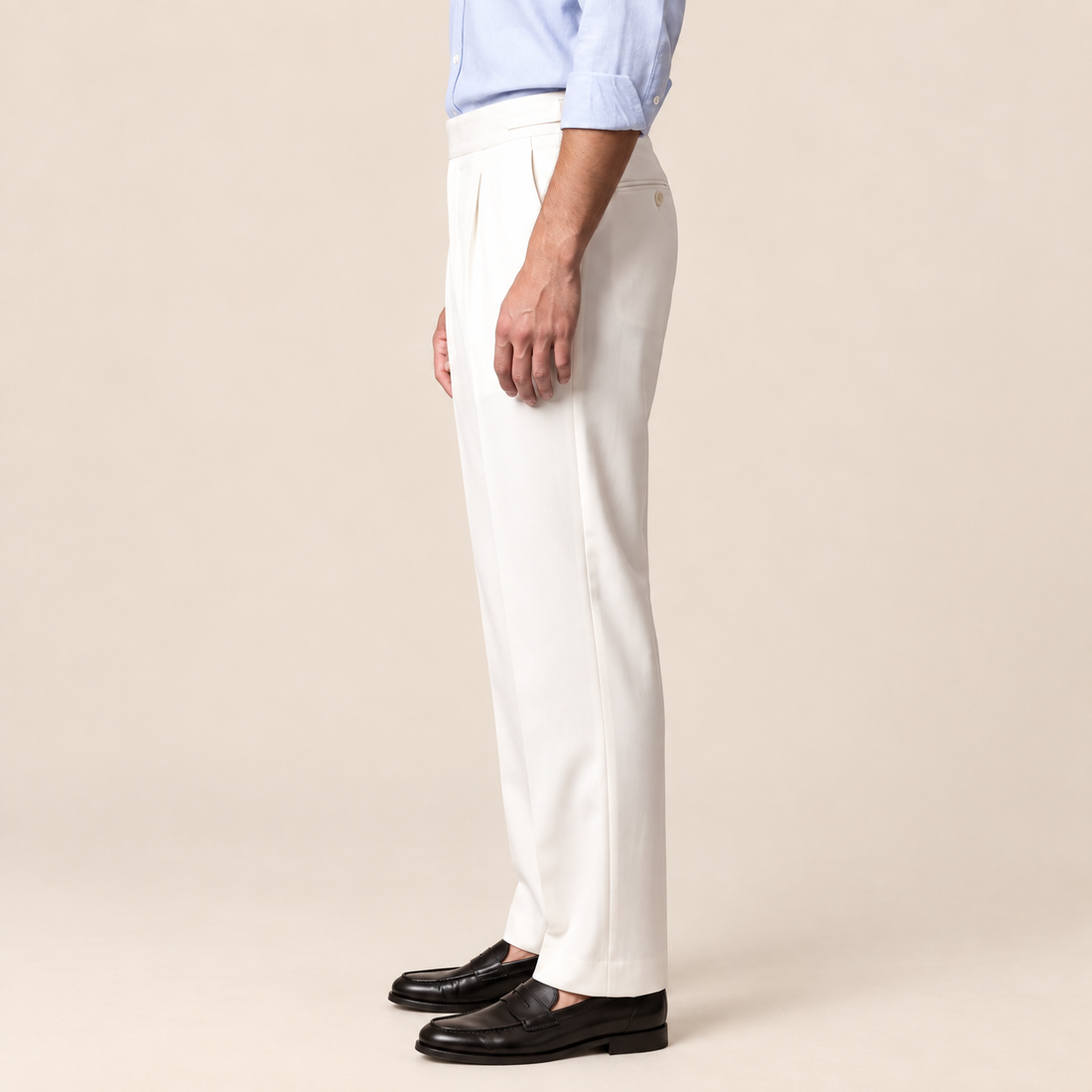 Men's Pleated Tailored Trousers with Turn-Ups