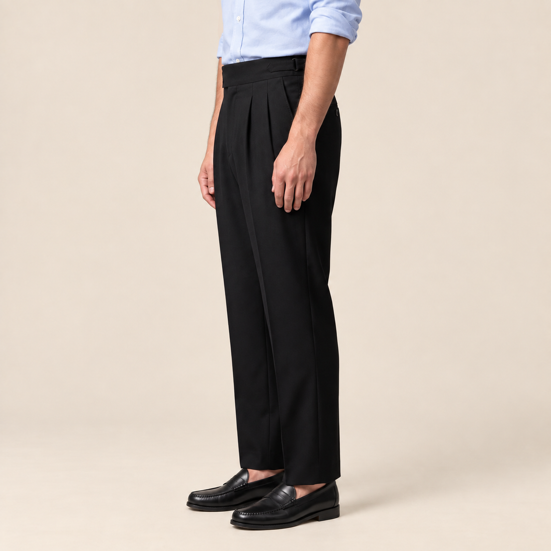 Men's Pleated Tailored Trousers with Turn-Ups