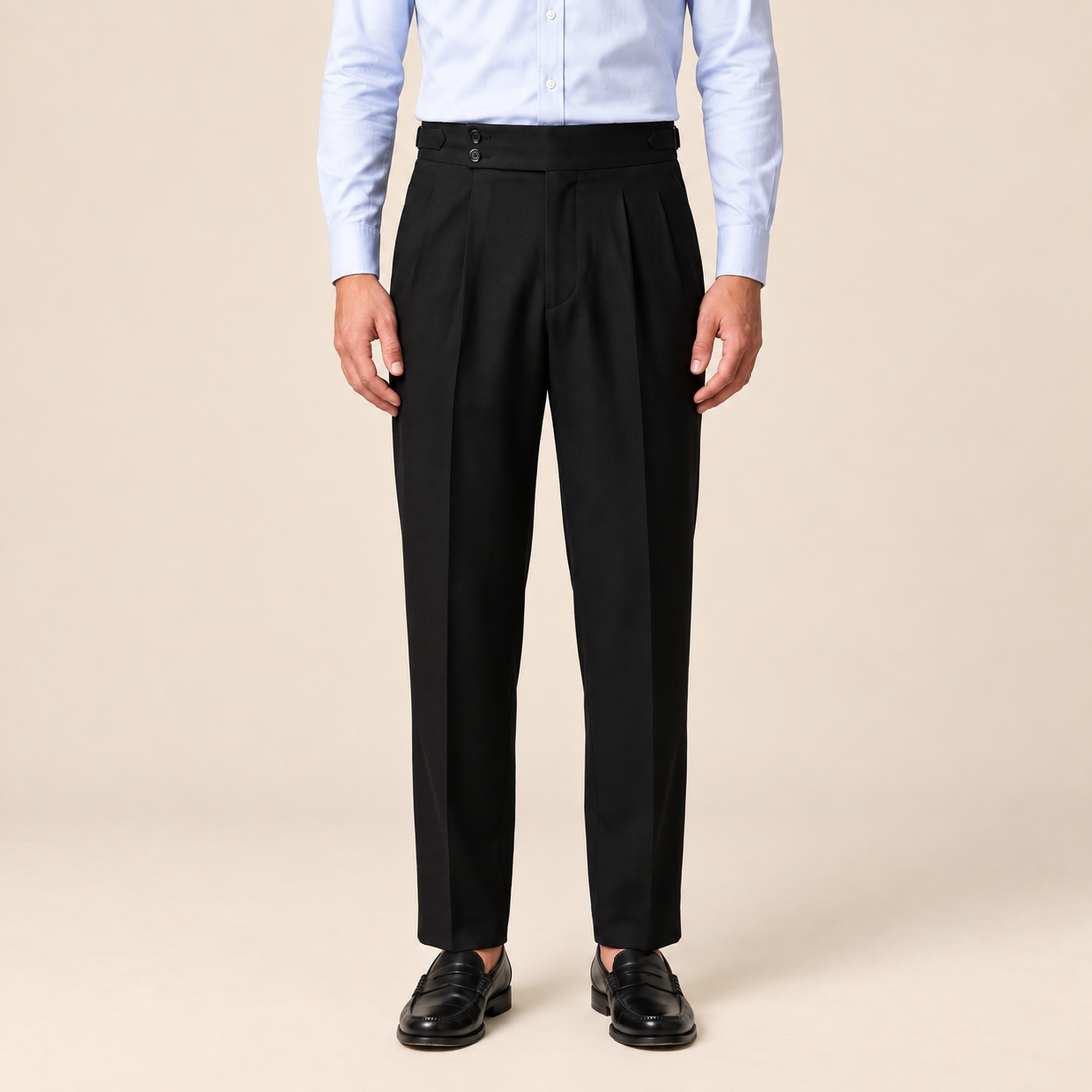 Men's Pleated Tailored Trousers with Turn-Ups