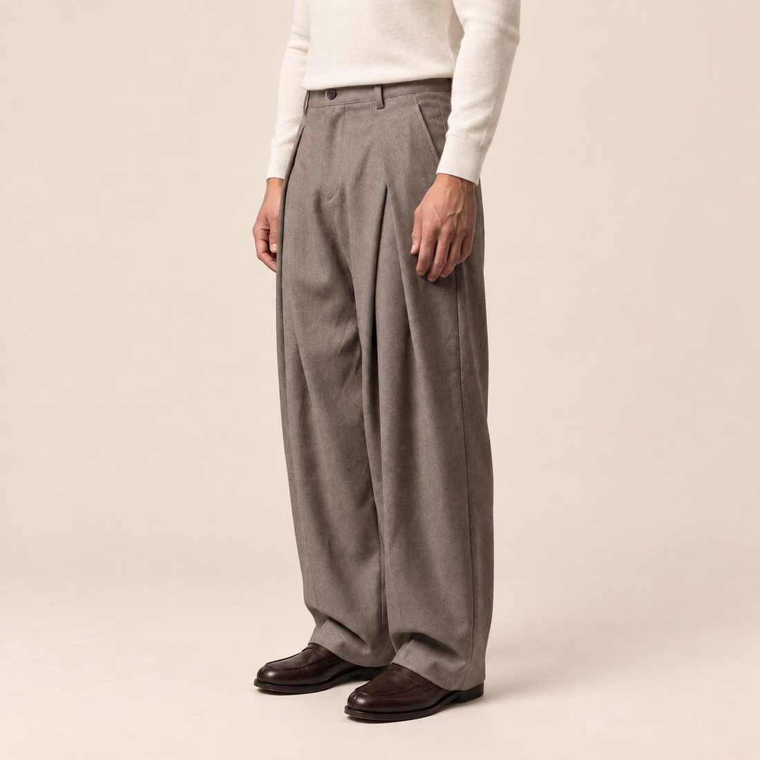 Men's Pleated Wide-Leg Tailored Trousers