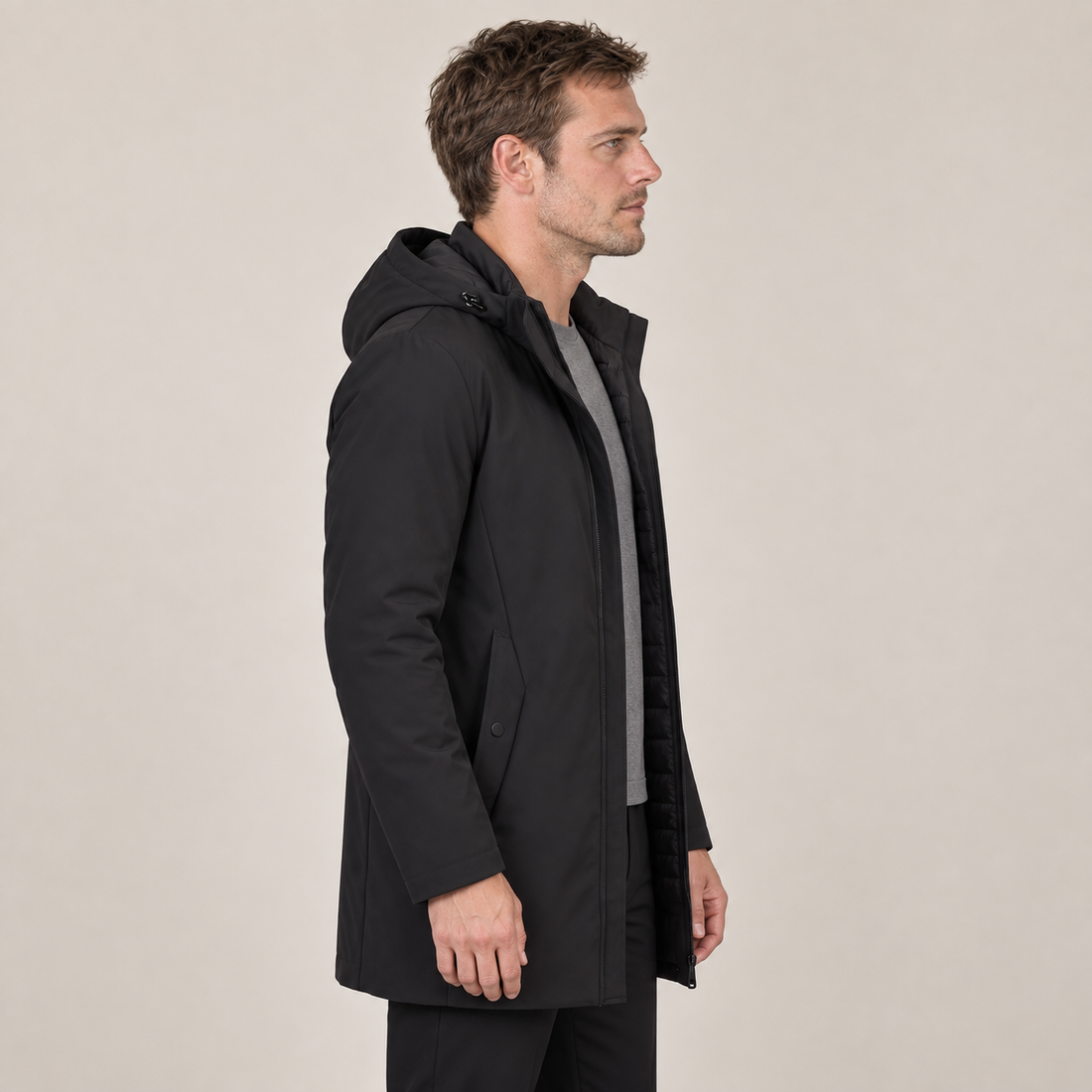 Men's Quilted Hooded Longline Jacket